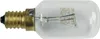 A close-up studio shot of a small, clear incandescent light bulb with a gold-colored screw base. Produktbild-Vorschau