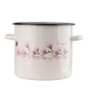 A cream-colored enamel pot with a floral design of pink magnolias and a butterfly, set against a white background. Produktbild-Vorschau