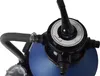 A close-up view of a blue sand filter with a black control valve and a flexible hose attached. Náhled obrázku produktu