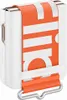 A close-up view of a white Samsung phone case with an orange strap and white lettering. Produktbild-Vorschau