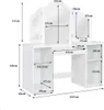 A diagram showing the dimensions of a white vanity table with a tri-fold mirror. Produktbild-Vorschau