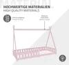 A pink tipi-style children's bed with informational text and icons. Produktbild-Vorschau