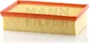A rectangular air filter with a yellow filter medium and an orange frame. Produktbild-Vorschau