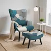 Patchwork Ohrensessel mit Hocker Massivholzbeine Produktbild-Vorschau 2