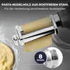 A close-up of a pasta maker attachment on a kitchen machine, with dough being processed. Produktbild-Vorschau