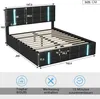 A diagram of a black bed frame with dimensions and feature icons. Náhľad obrázku produktu