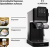 A Klarstein espresso machine is shown next to images and text describing different coffee drinks. Produktbild-Vorschau
