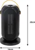 A black portable electric heater with a yellow handle is shown against a white background, with dimensions indicated. Anteprima dell’immagine prodotto