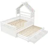Kinder Hausbett Kiefer Holz 140x200 cm mit Ausziehbett und Produktbild-Vorschau 6