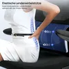 A person sitting in an office chair, demonstrating the lumbar support feature of the chair. Produktbild-Vorschau
