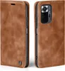 A brown leather flip case for a smartphone is shown from two angles. Produktbild-Vorschau