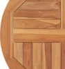 A close-up view of a round teak wood table top. Voir les images du produit