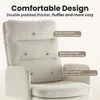 Close-up of a beige office chair, highlighting its comfortable design with text overlays. Produktbild-Vorschau