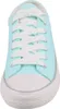 A close-up, front-facing view of a light blue canvas sneaker with white laces. Produktbild-Vorschau