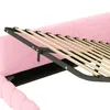 A close-up view of the internal metal frame and wooden slats of a pink upholstered bed. Náhled obrázku produktu