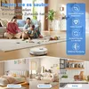 A collage of images showing a family with a dog in a living room, a bedroom, a living room, and a kitchen, with marketing text and icons. Produktbild-Vorschau