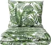 A folded duvet and pillow with a jungle leaf pattern on a white background. Produktbild-Vorschau