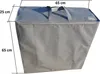 A gray storage bag with handles and zippers, shown with dimension labels. Produktbild-Vorschau