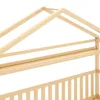 A close-up view of the wooden frame of a house bed. Voir les images du produit