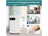 A collage image showing a white dehumidifier with multiple inset images illustrating different modes of operation and a woman sleeping peacefully. Anteprima dell’immagine prodotto