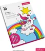 The image shows the packaging for a children's cutlery set featuring a unicorn and a rainbow. Produktbild-Vorschau