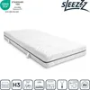 A white mattress is shown on a white background with various icons and text overlays. Produktbild-Vorschau