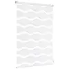 A white roller blind with a wave pattern, mounted on a white rod. Produktbild-Vorschau