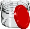 Several clear glass jars with a red lid in the foreground. Produktbild-Vorschau