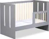 A gray children's bed with wooden slats and a white mattress. Náhled obrázku produktu