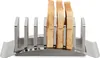 A stainless steel toast rack holding four slices of toast, presented on a white background. Produktbild-Vorschau