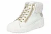 A white high-top sneaker with beige laces and gold accents. Produktbild-Vorschau