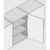 A 3D rendering of a cabinet with two open doors, revealing shelves and hinges. Produktbild-Vorschau