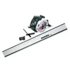 A Metabo circular saw and guide rail are displayed on a white background. Podgląd zdjęcia produktu