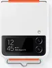 A white Samsung Z Flip4 phone case with an orange loop is shown against a white background. Produktbild-Vorschau