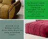 A collage featuring close-up images of two different fabric sofa sections and text describing the fabric. Produktbild-Vorschau