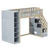 A loft bed with integrated storage and stairs, shown against a white background. Voir les images du produit