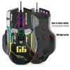 A gaming mouse with RGB lighting and text labels indicating features. Produktbild-Vorschau