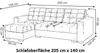 A line drawing of a sectional sofa with dimensions indicated by lines and text. Produktbild-Vorschau