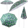 Multiple views of a beach umbrella with a tropical leaf pattern. Voir les images du produit