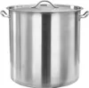 A large, stainless steel stockpot with a lid and handles, shown from the front against a white background. Voir les images du produit