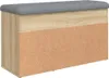 A shoe bench with a gray upholstered top and a wood-effect base. Podgląd zdjęcia produktu