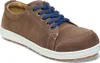 A single brown Birkenstock shoe with blue laces is shown against a white background. Produktbild-Vorschau