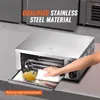 A hand is cleaning the crumb tray of a stainless steel countertop pizza oven. Produktbild-Vorschau