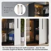 A collage of images showing a black cabinet with glass doors, some featuring LED lighting, and a pull-out drawer with binders. One inset image shows anti-tip hardware. Anteprima dell’immagine prodotto