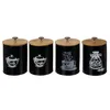 Four black storage canisters with wooden lids are arranged in a row against a white background. Náhľad obrázku produktu