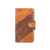 A brown leather wallet-style phone case is shown against a white background. Produktbild-Vorschau