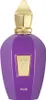 A studio shot of a purple perfume bottle with a gold cap and emblem. Voir les images du produit