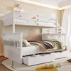 A white bunk bed with drawers in a child's bedroom, decorated with cloud motifs on the wall. Anteprima dell’immagine prodotto