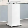 A white podium with a tilted top rests on a wheeled base in an office or conference room setting. Anteprima dell’immagine prodotto