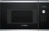 A front view of a black Bosch built-in microwave with a silver trim and control panel. Voir les images du produit